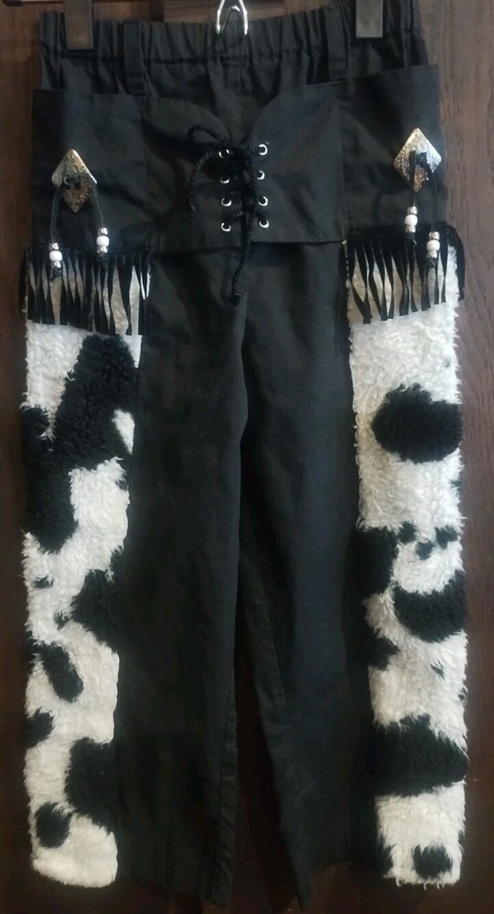 Cowboy Costume cow print black pants fringe beads elastic costume Child size 7